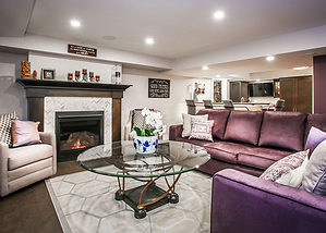 open concept basement renovation living room and kitchen